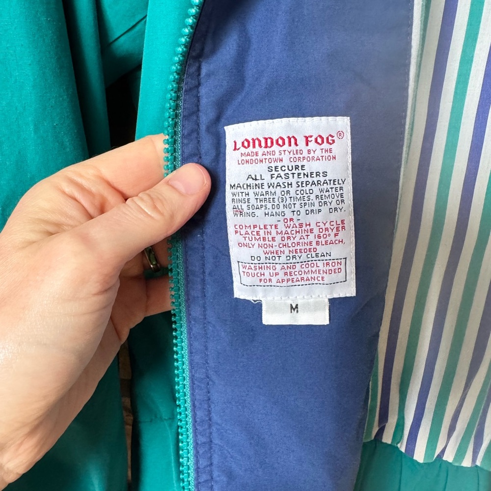 Vintage London Fog Teal and Yellow Windbreaker Rain Jacket - Picture 3 of 8